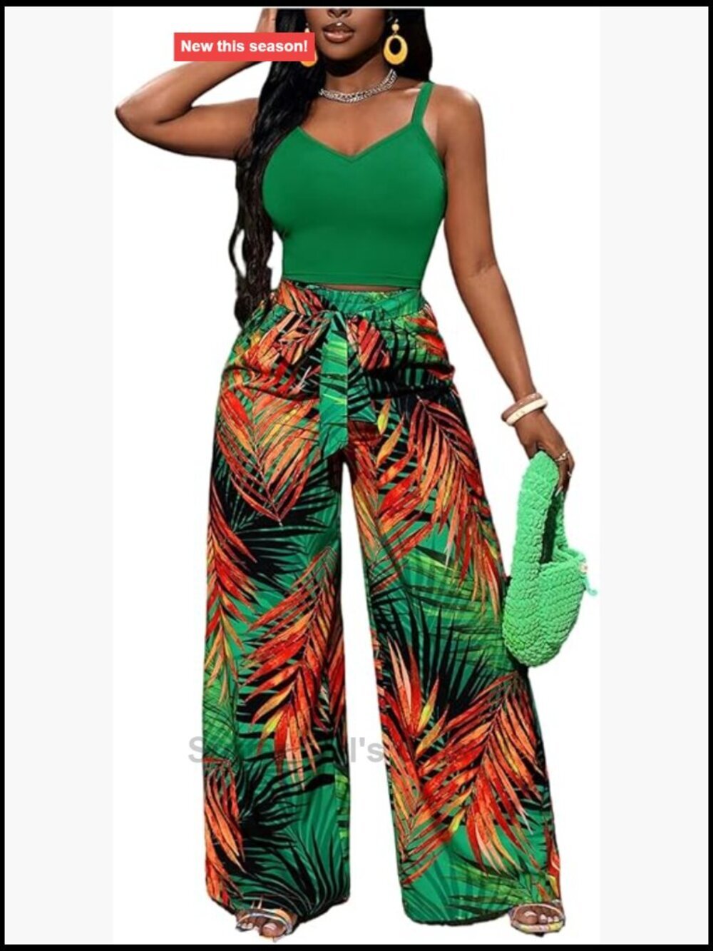 2 Piece Outfit Camisole Top and Wide Leg Pants Set Summer Cruise Wear